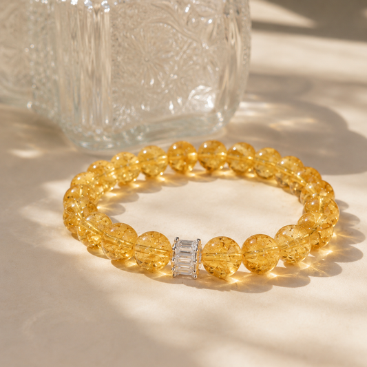 Natural Citrine Bracelet – 10mm – diagonal glass-bottle still life