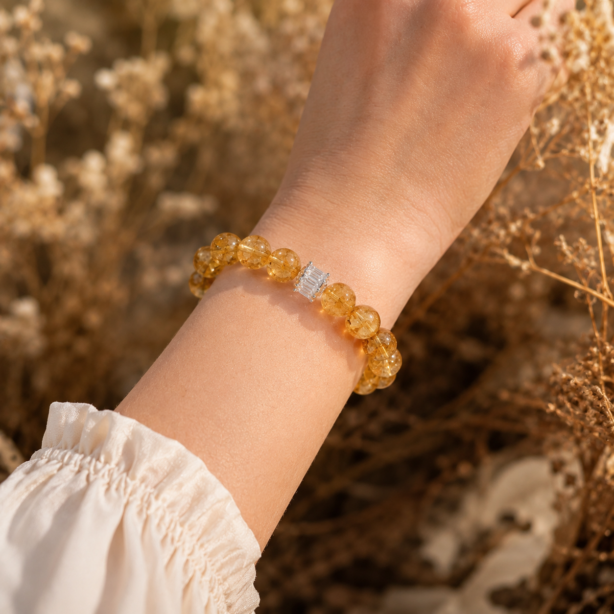 Natural Citrine Bracelet – 10mm – realistic on-wrist view