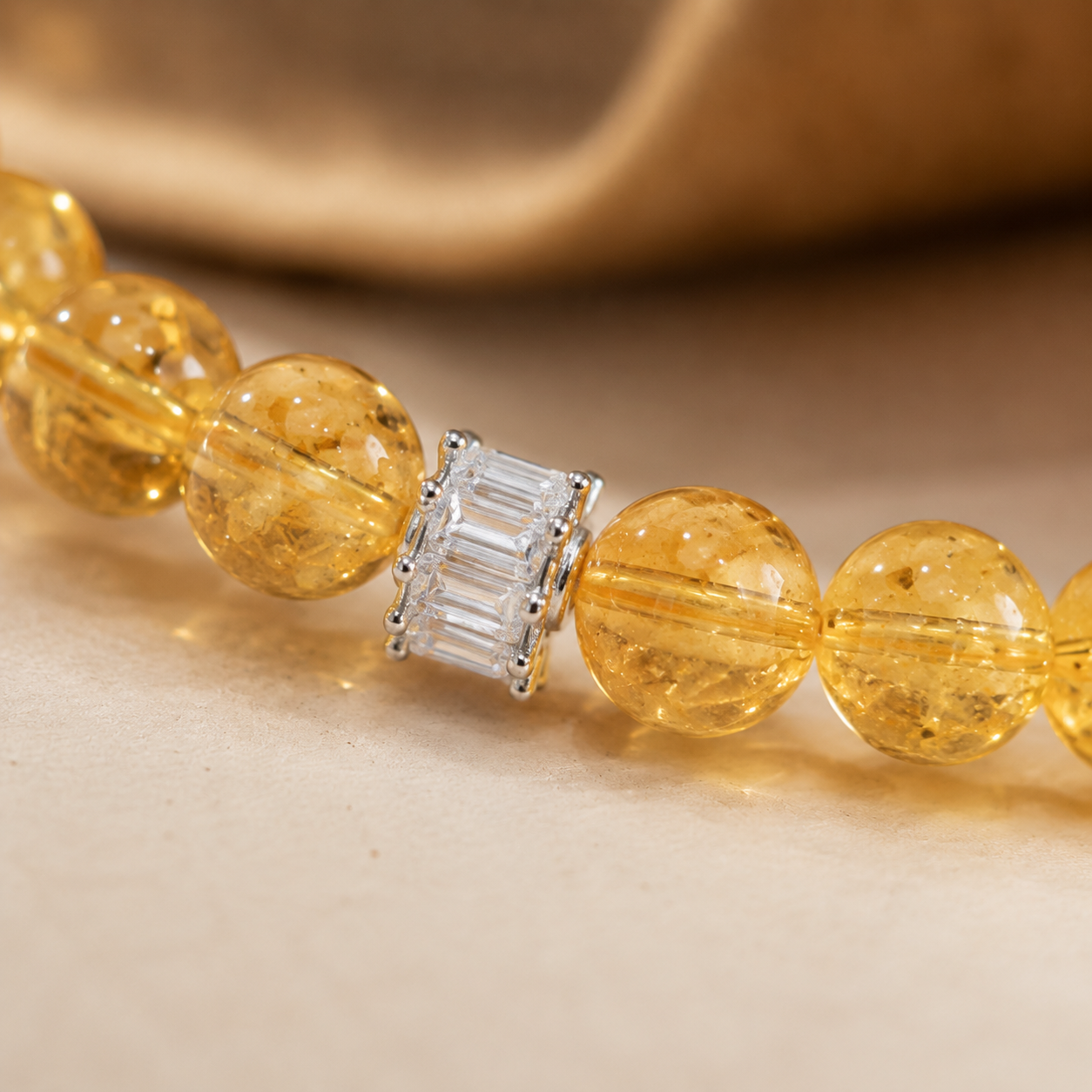 Natural Citrine Bracelet – 10mm – bead texture macro detail