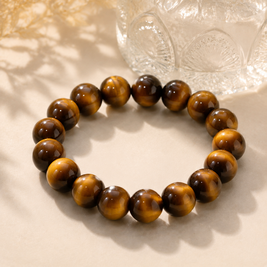 Natural Golden Tiger Eye Bracelet – 12mm – diagonal glass-bottle still life
