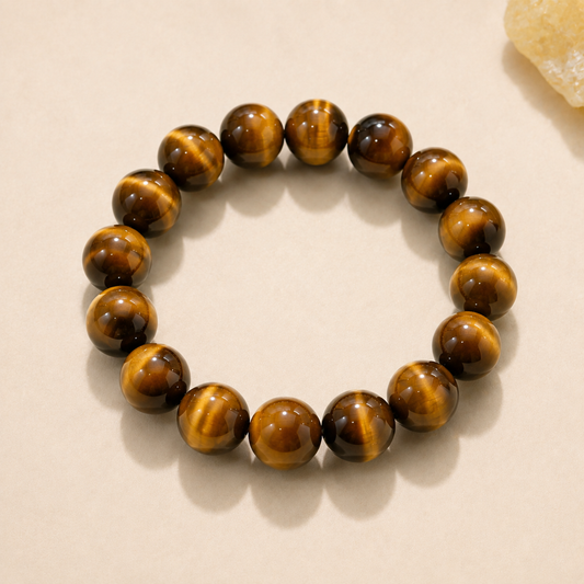Natural Golden Tiger Eye Bracelet – 12mm – centered flatlay product view