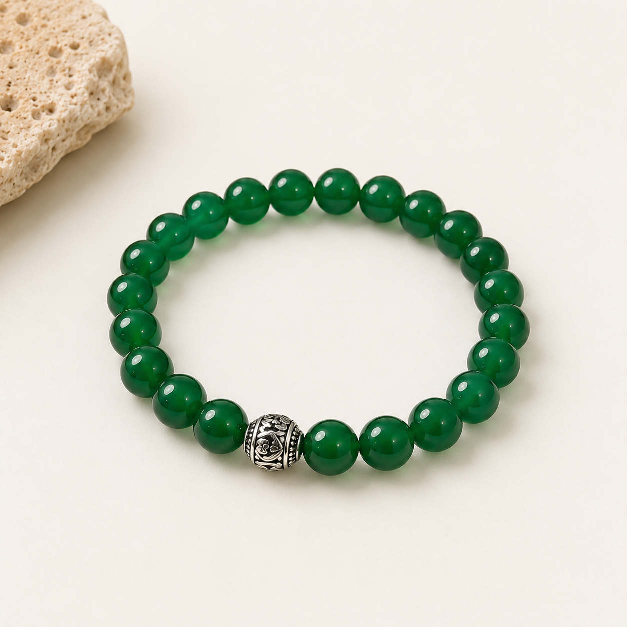 Natural Green Agate Bracelet – 8mm – centered flatlay product view