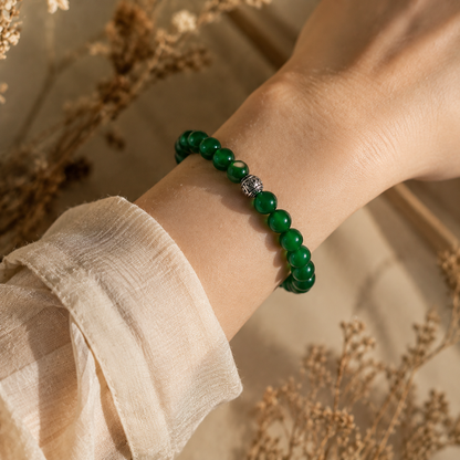 Natural Green Agate Bracelet – 8mm – realistic on-wrist view