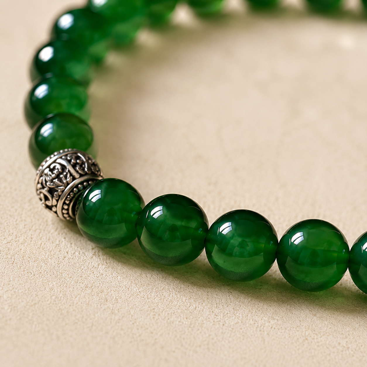Natural Green Agate Bracelet – 8mm – bead texture macro detail