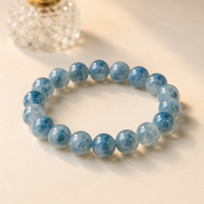 Natural icy blue water jadeite floating flower bracelet – warm still life