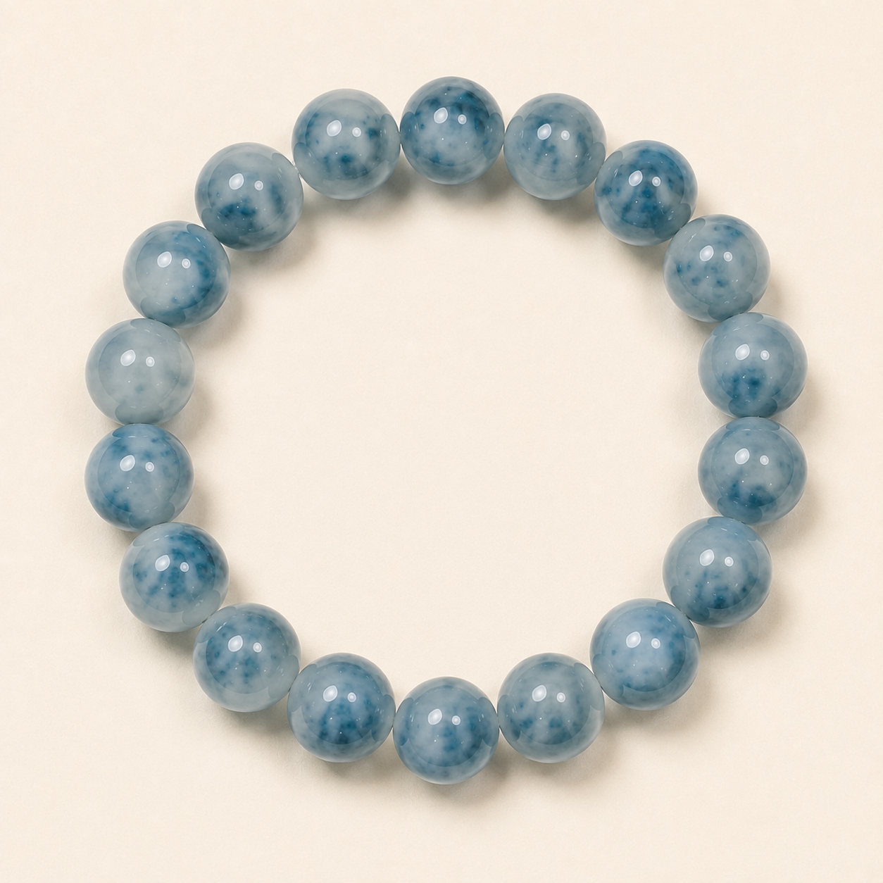 Natural icy blue water jadeite floating flower bracelet – centered flatlay