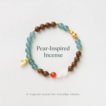Pear-inspired incense bracelet with blue chalcedony and agate