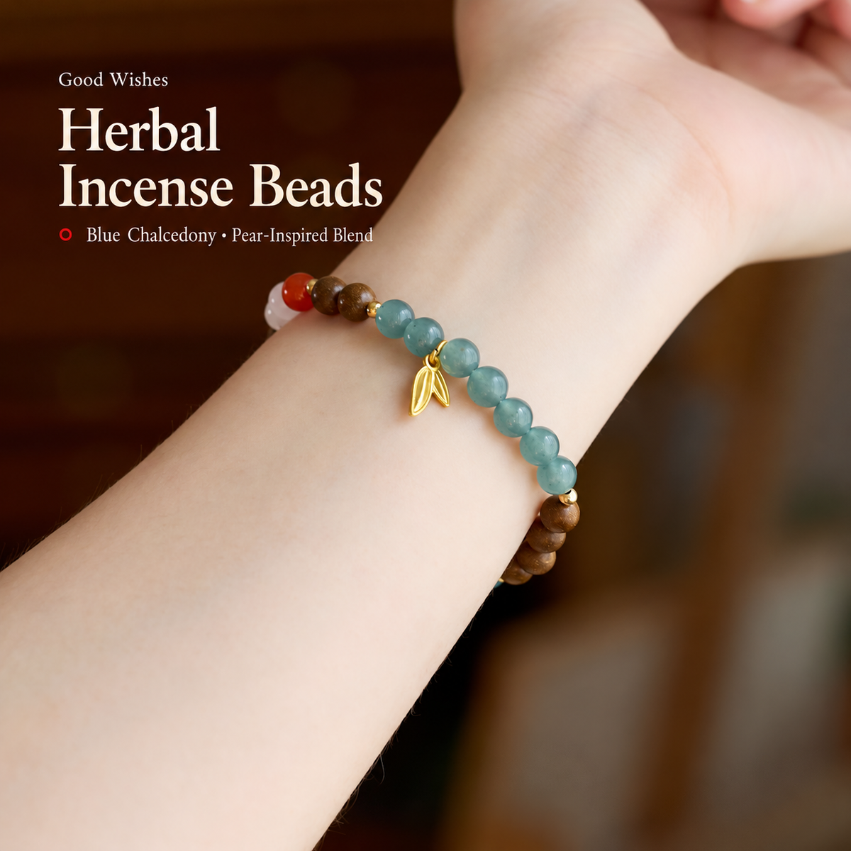 6mm herbal incense bracelet worn on the wrist