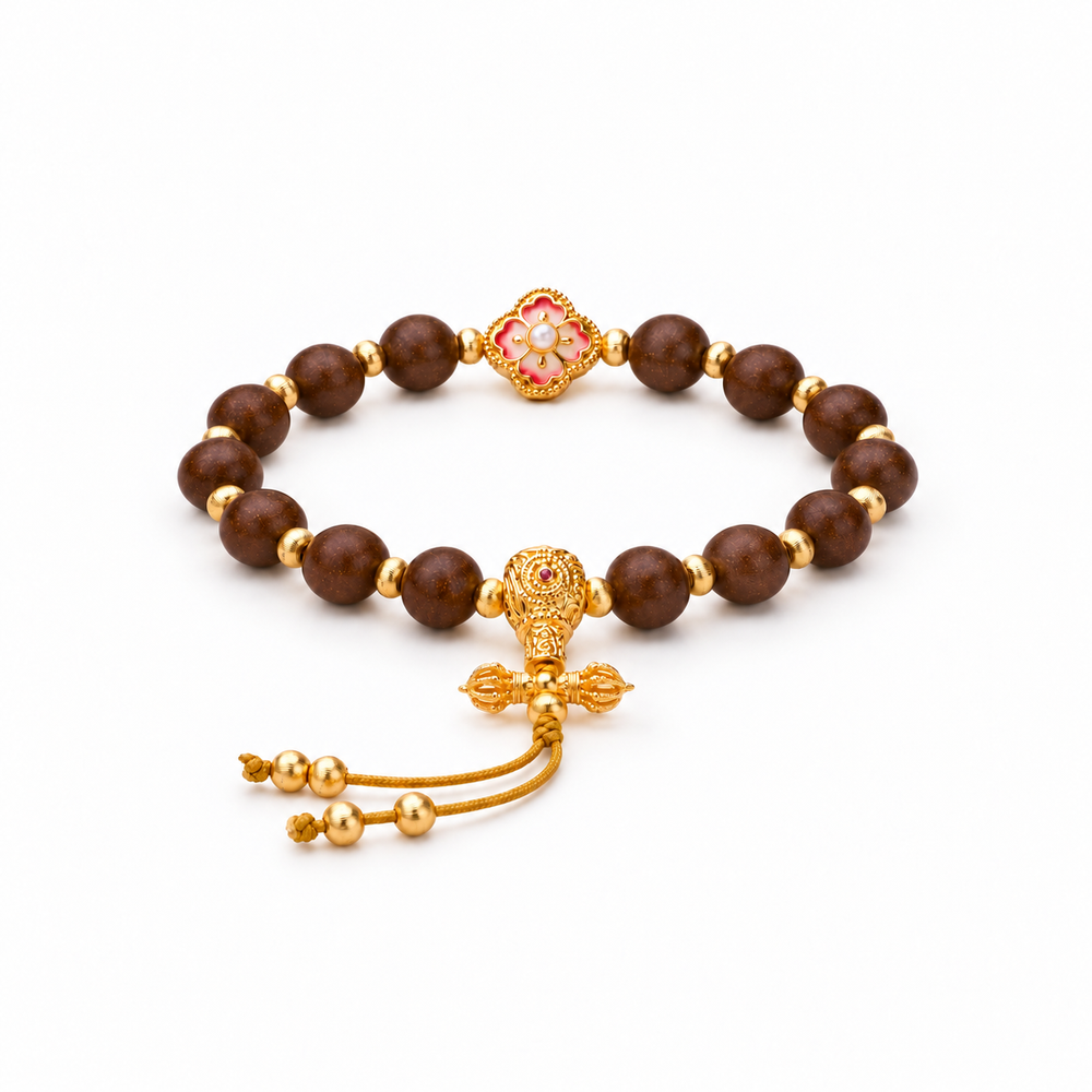 Pear incense bracelet with vajra charm on white background