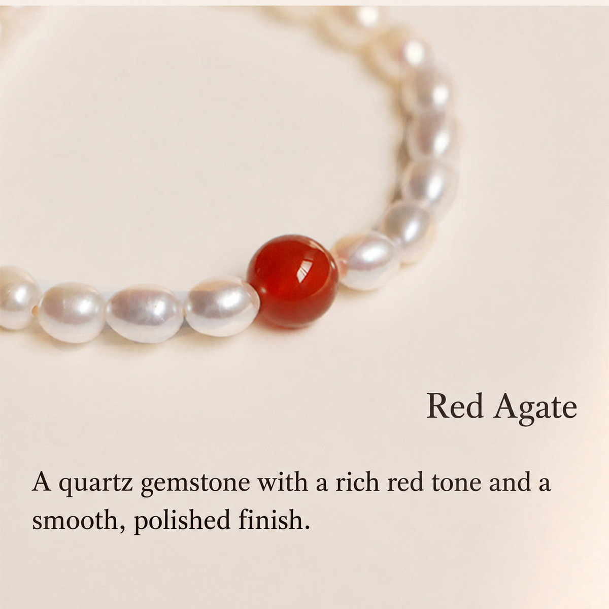 Red agate bead close-up with English material description