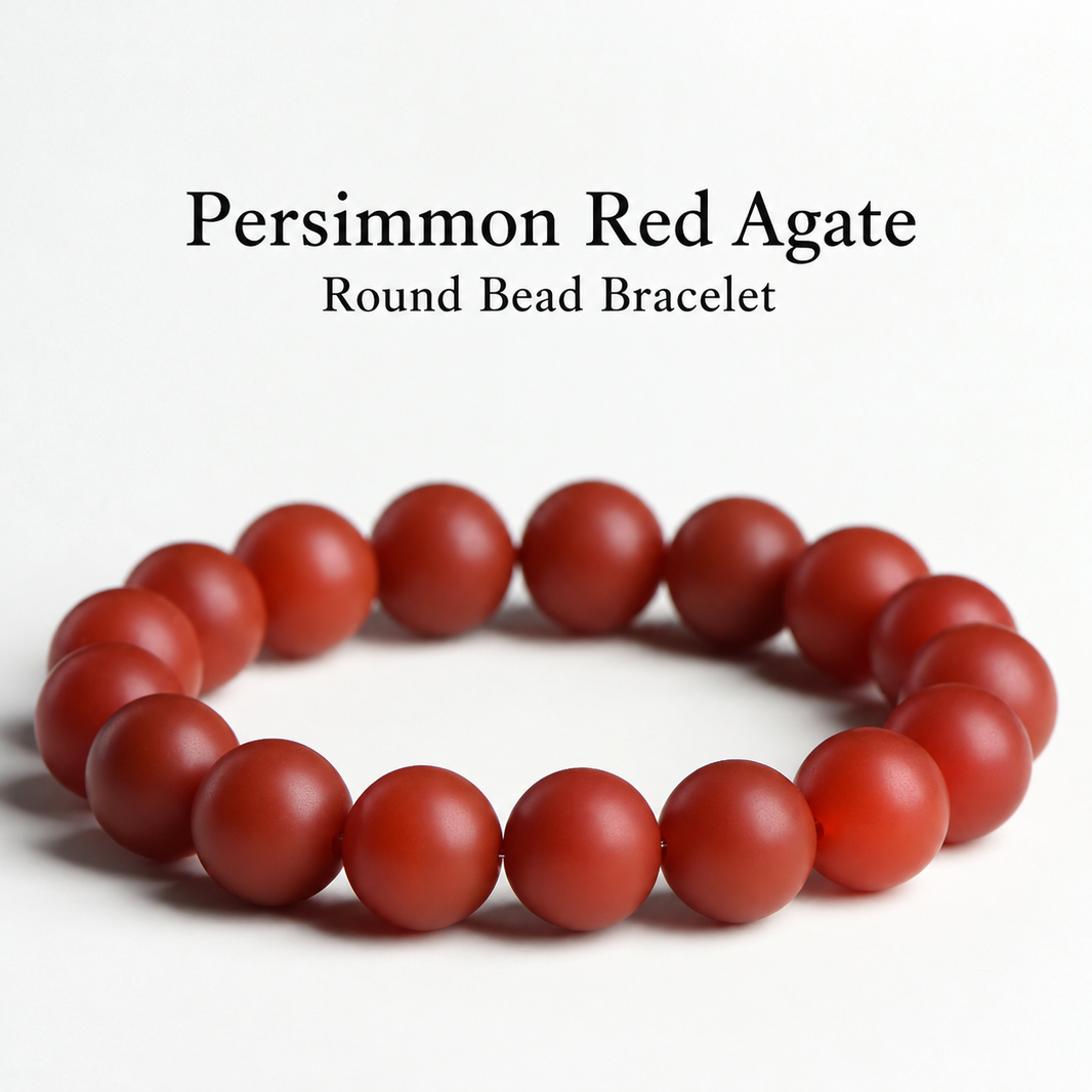 Persimmon red agate round bead bracelet