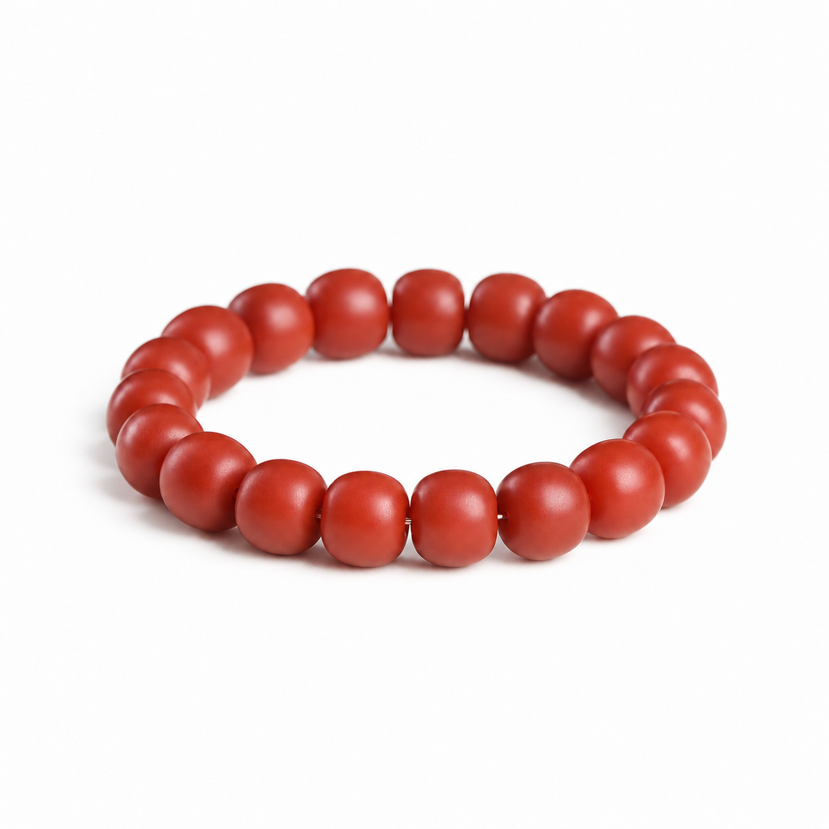 Persimmon red agate barrel bead bracelet – white background