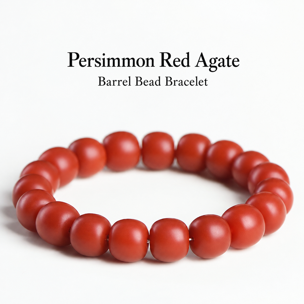 Persimmon red agate barrel bead bracelet – product overview