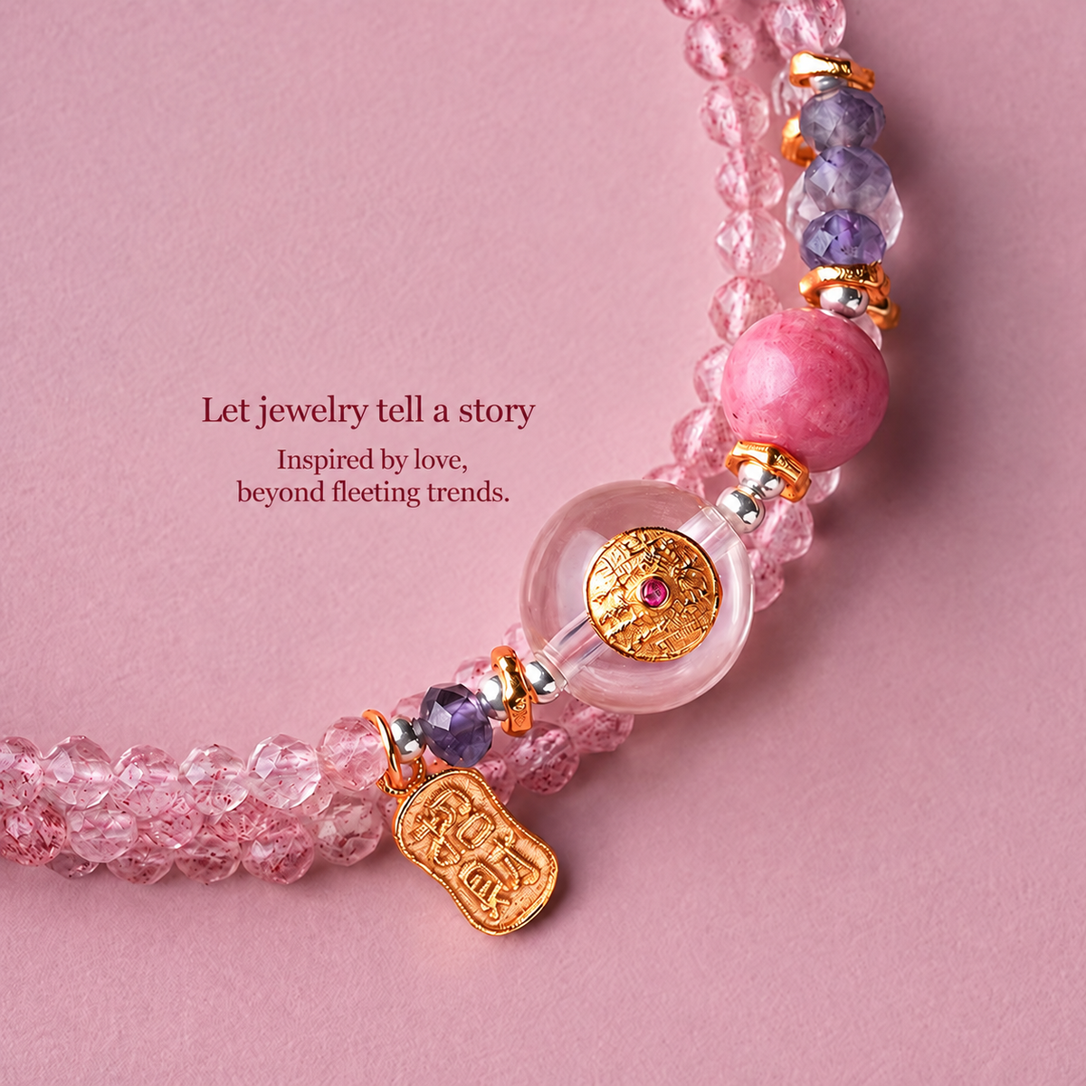 Pink crystal bracelet original photograph, supplier logo removed and text translated