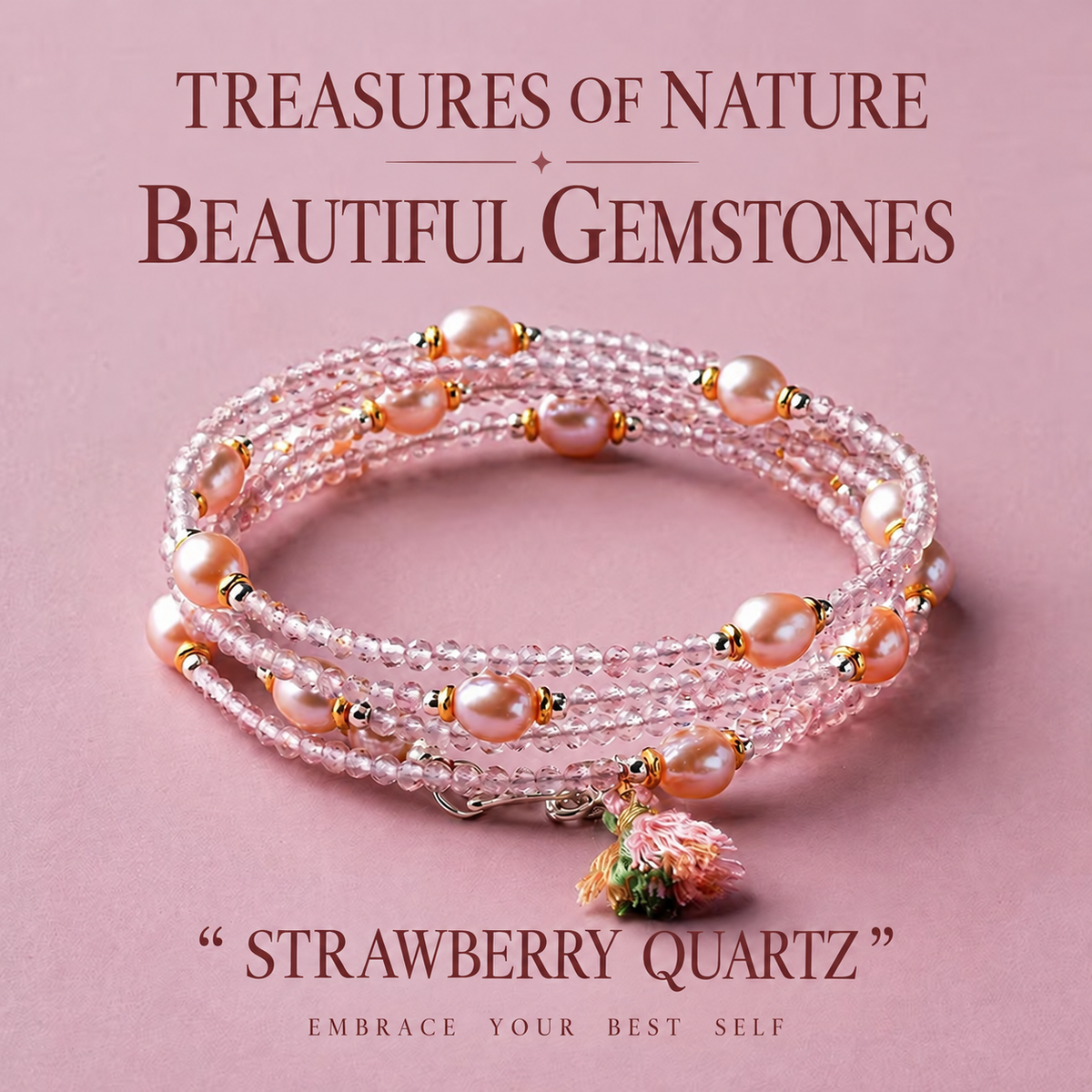 Pink crystal and pearl wrap bracelet