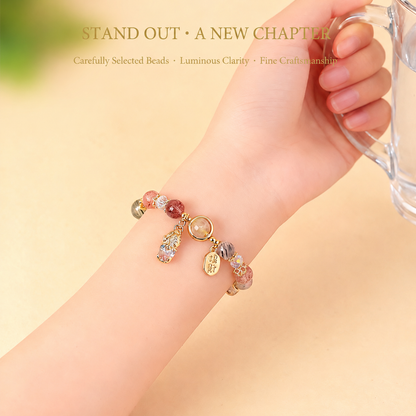 Multicolor quartz Pixiu bracelet worn on wrist – 8mm