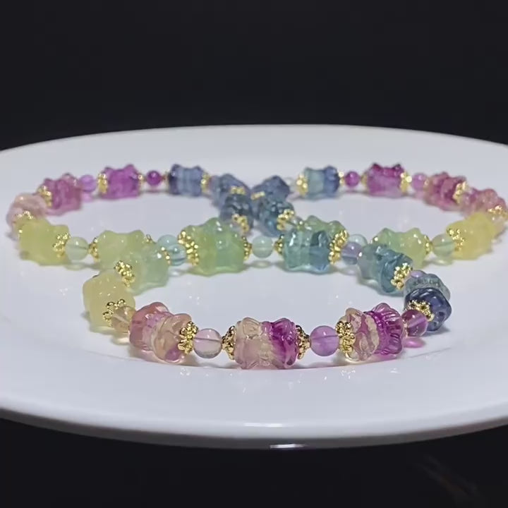 Chakra Balancing Fluorite Lotus Bracelet | Multi-Color Energy Stone, Spiritual Healing, Meditation Accessory