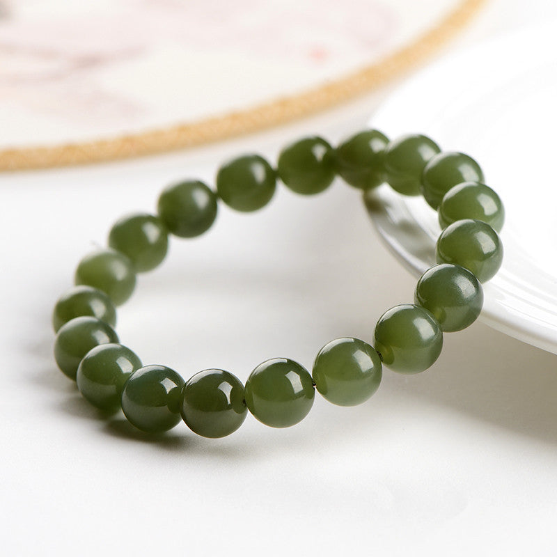 Deep green Qingshui jade bead bracelet