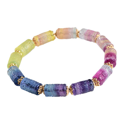 Rainbow fluorite carved barrel bead bracelet – alternate view