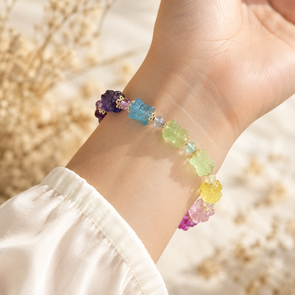 Natural Rainbow Fluorite Lotus Bracelet – realistic on-wrist view