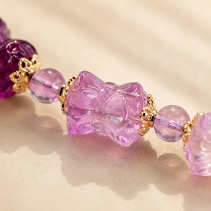 Natural Rainbow Fluorite Lotus Bracelet – bead texture macro detail