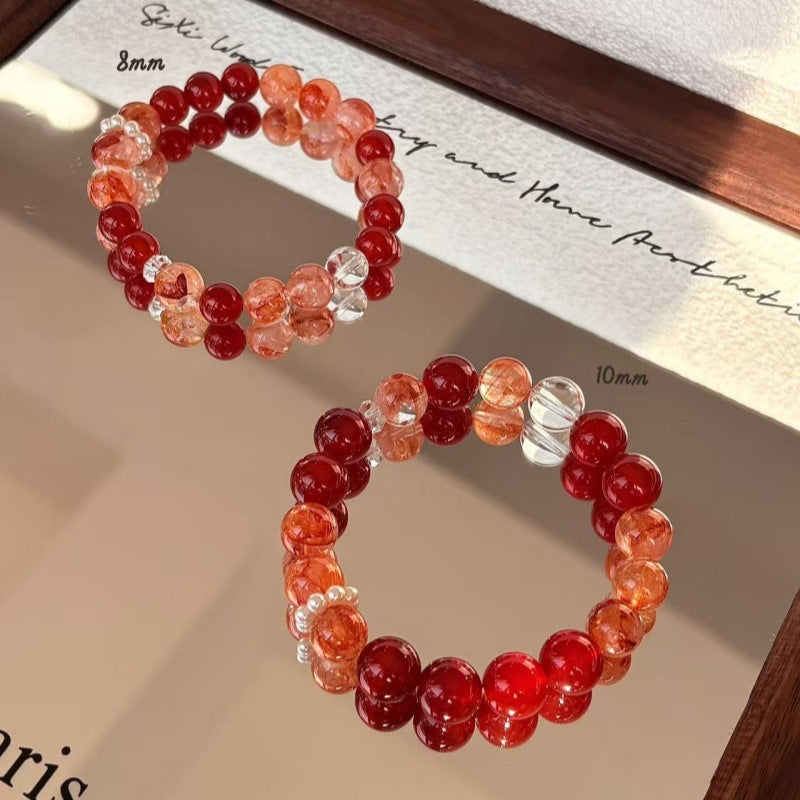 Scarlet Bloom red agate and inclusion quartz bracelet approximately 10 mm