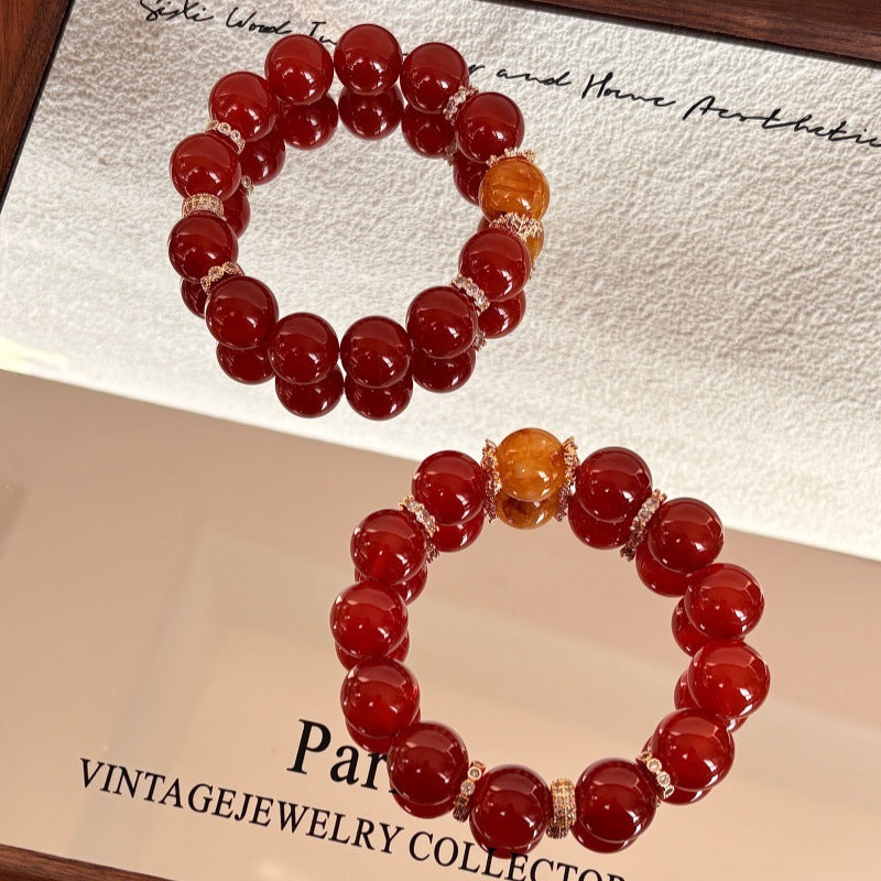 Red Sunset red agate and inclusion quartz bracelet approximately 10 mm