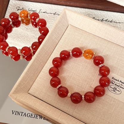 Red Sunset red agate and inclusion quartz bracelet approximately 12 mm