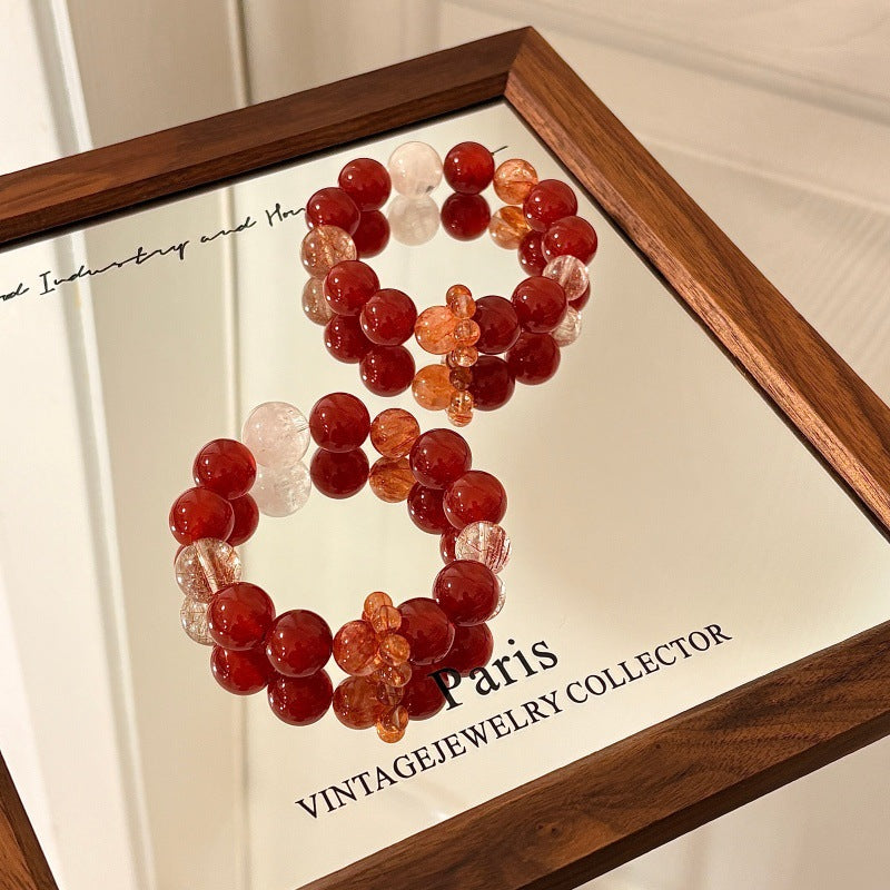Dawn Radiance red agate and inclusion quartz bracelet approximately 10 mm