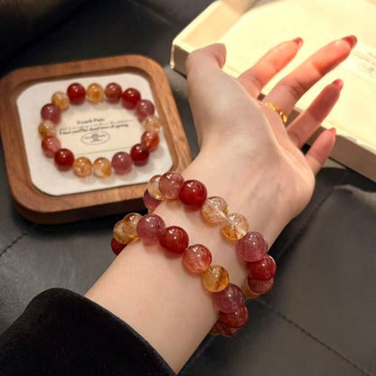 Crimson Glow red agate and inclusion quartz bracelet approximately 10 mm