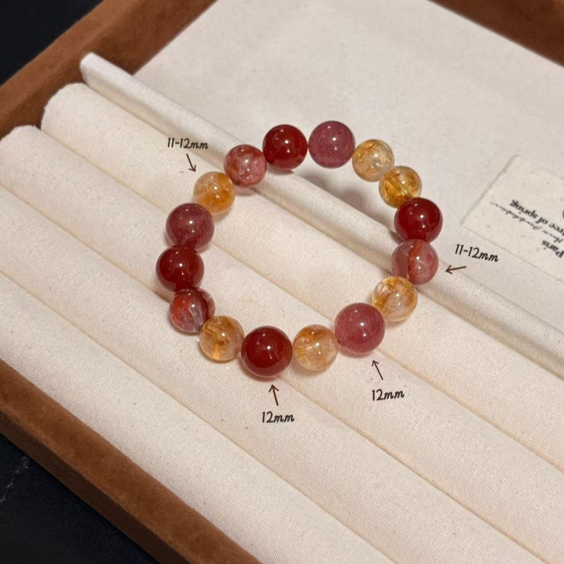 Crimson Glow red agate and inclusion quartz bracelet approximately 12 mm