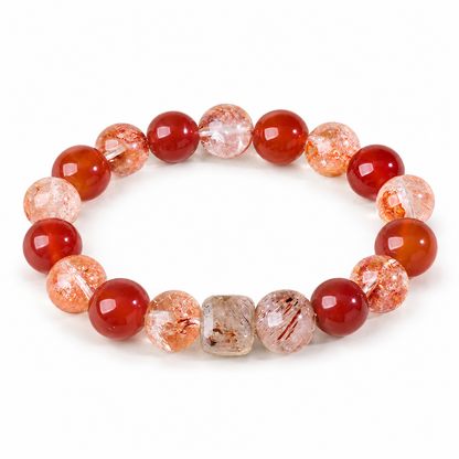 Red agate and inclusion quartz bracelet on white