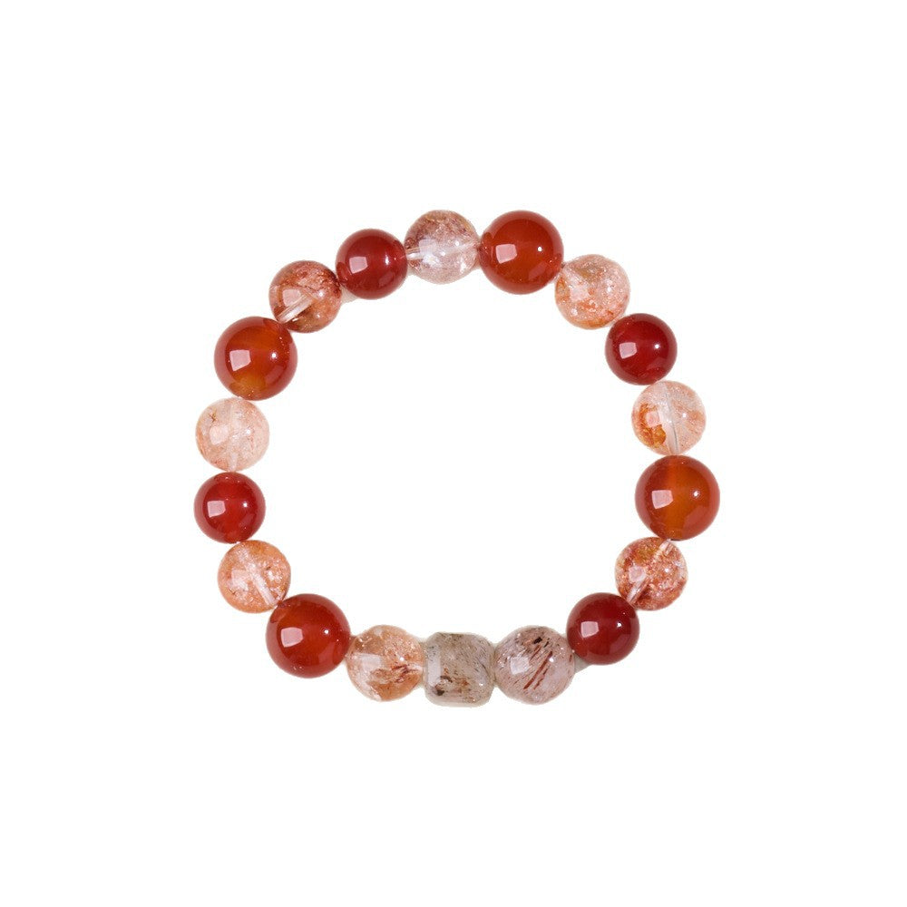 Red agate and quartz bracelet from above