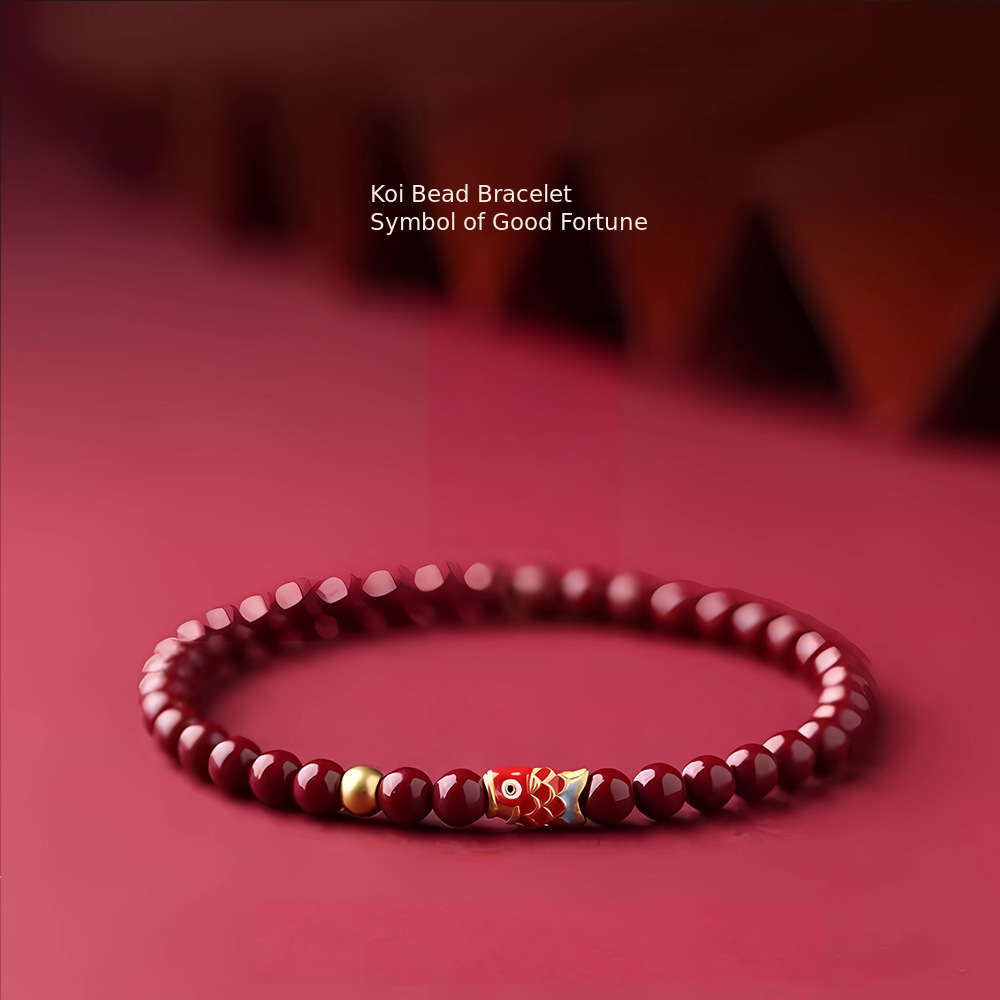 Red koi bead bracelet with English design caption