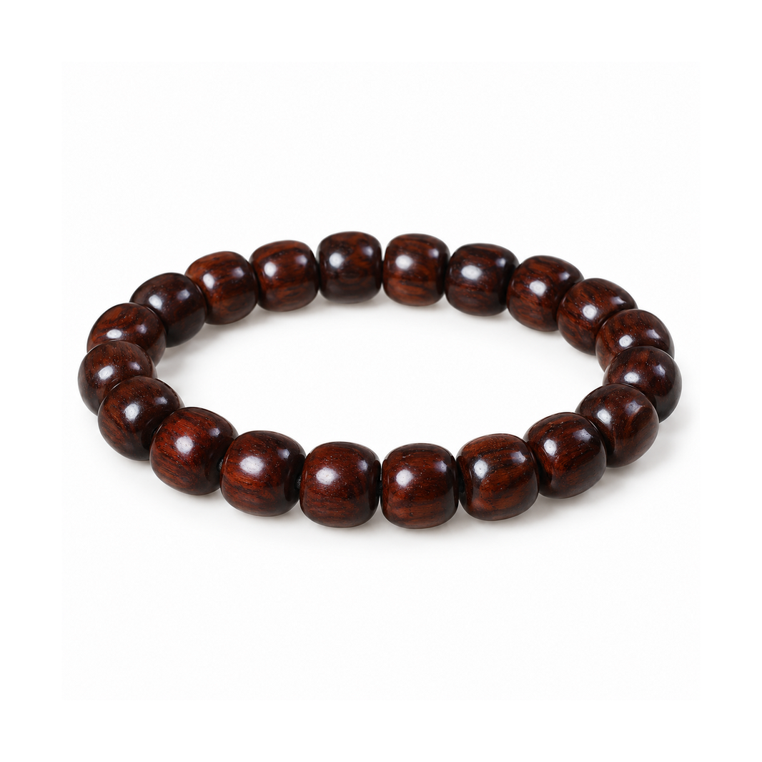 Classic red sandalwood barrel bead bracelet, 9 by 10mm
