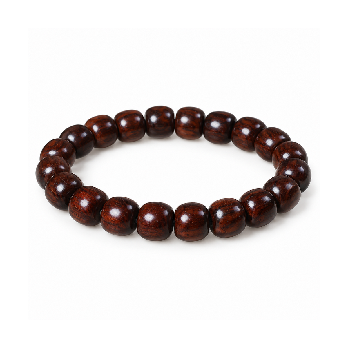 Classic red sandalwood barrel bead bracelet, 9 by 10mm