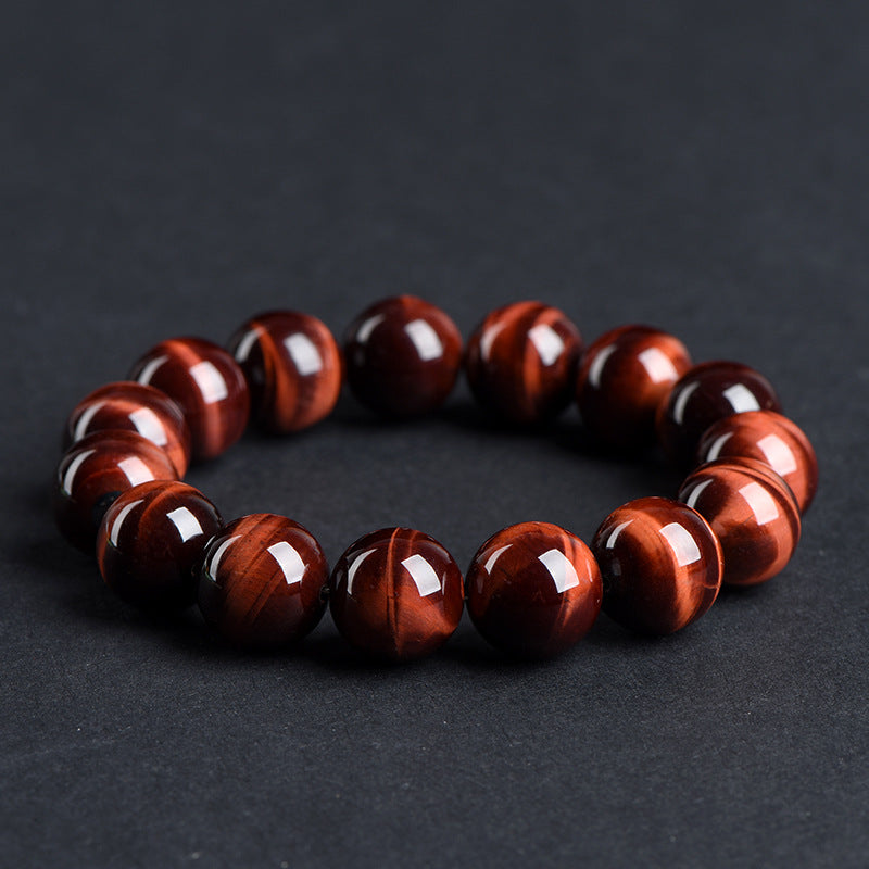 Front view of red tiger’s eye round beads