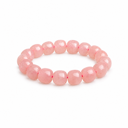 Natural pink rose quartz barrel bead bracelet — hero