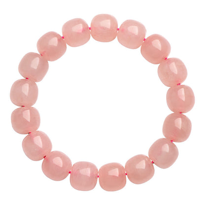 Natural pink rose quartz barrel bead bracelet — top