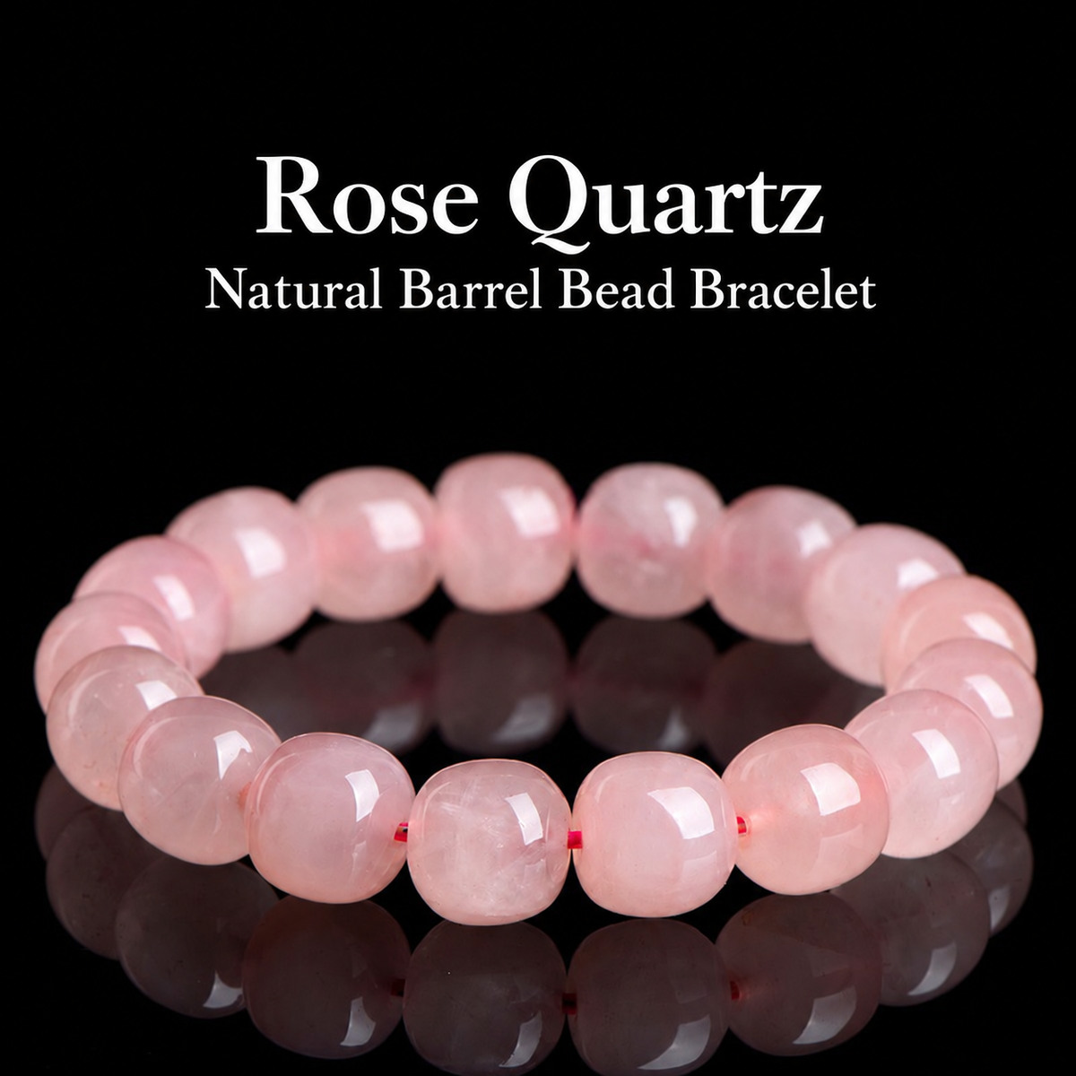 Natural pink rose quartz barrel bead bracelet — translated