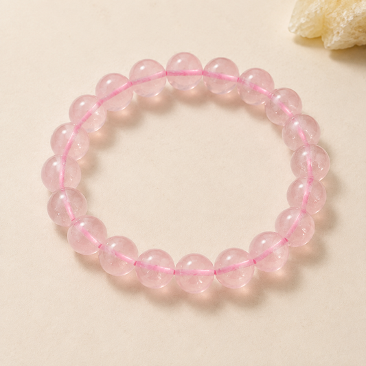 Natural Rose Quartz Bracelet – Pink Cord – centered flatlay product view
