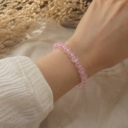 Natural Rose Quartz Bracelet – Pink Cord – realistic on-wrist view