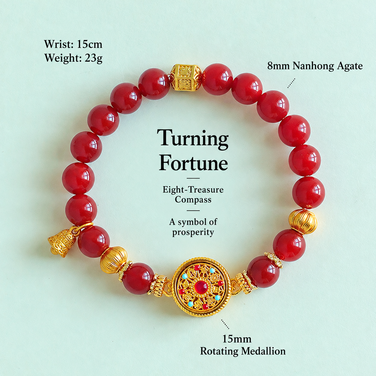 Rotating compass bead bracelet – Nanhong agate 8mm specifications