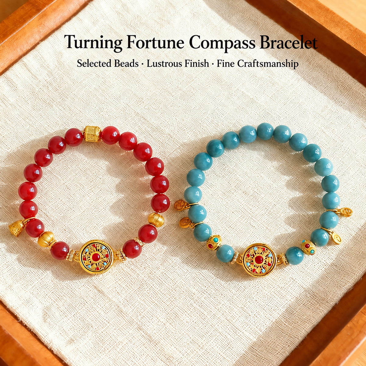 Rotating compass bead bracelet – Nanhong agate and jadeite styles
