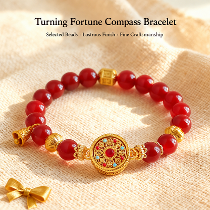 Nanhong agate bracelet with rotating compass medallion on fabric