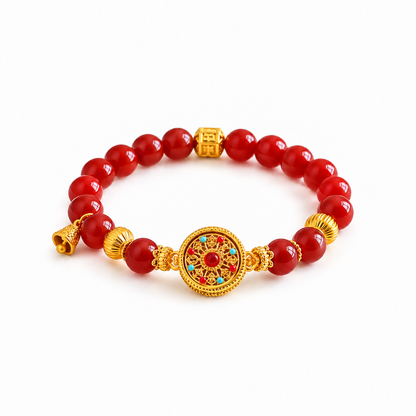Rotating compass bead bracelet – Nanhong agate on white background