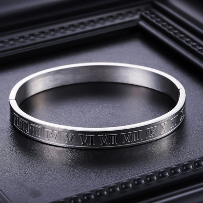 Original detail of roman numeral stainless steel bangle