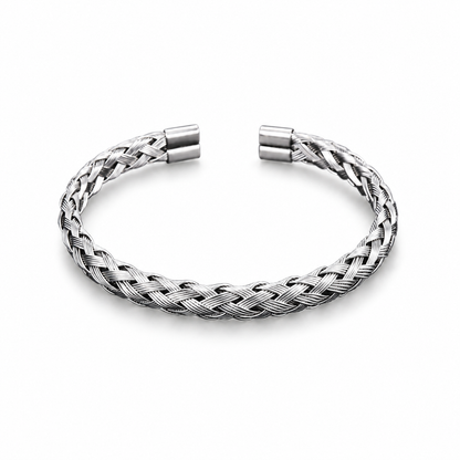 Braided Stainless Steel Open Cuff Bracelet on white