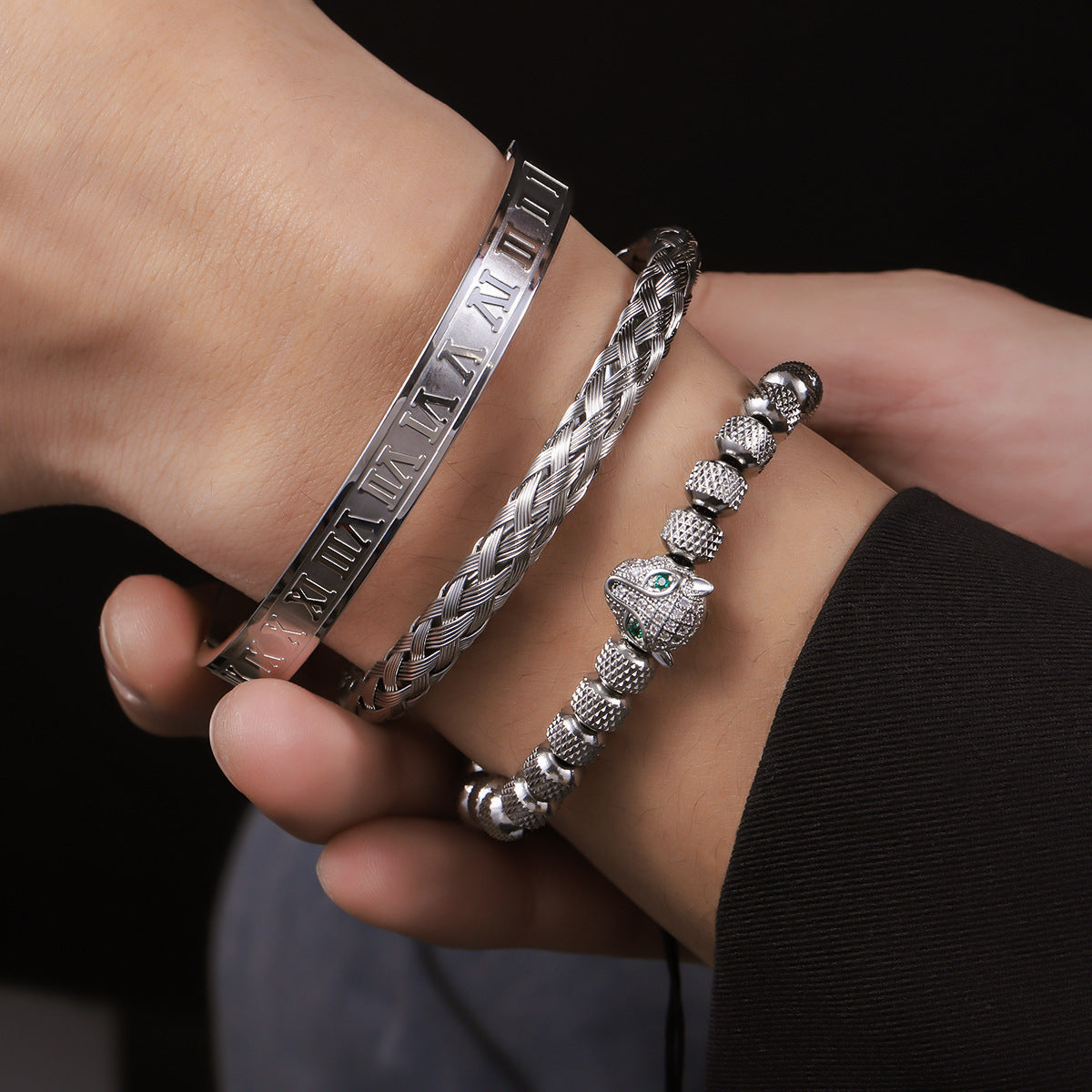 Three bracelet styles worn together; each style sold individually