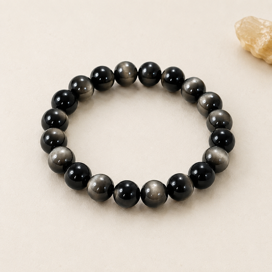 7A Silver Sheen Obsidian Bracelet – Multi-Size – centered flatlay product view